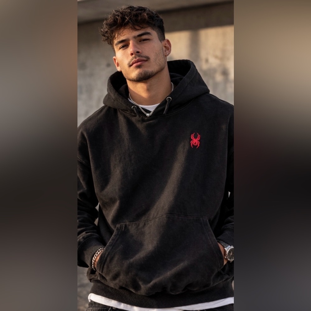 Spyder Black Hoodie with Red Emblem